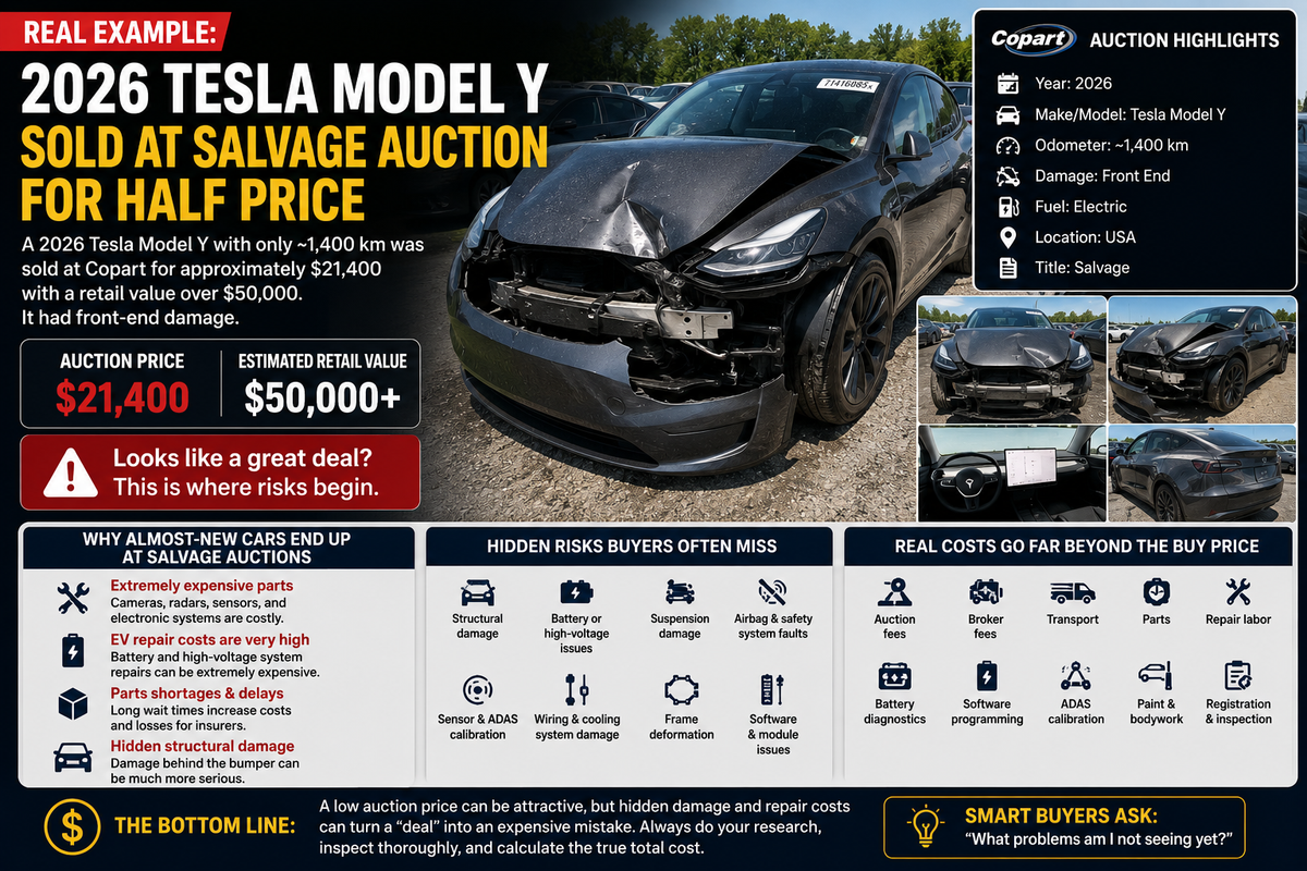Real Example: 2026 Tesla Model Y Sold at Salvage Auction for Half Price