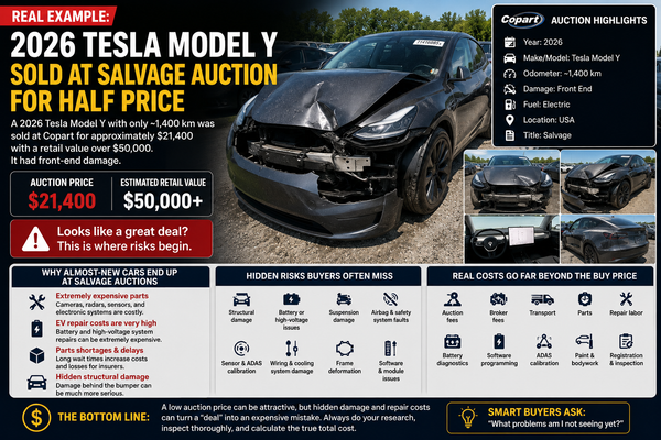 Real Example: 2026 Tesla Model Y Sold at Salvage Auction for Half Price